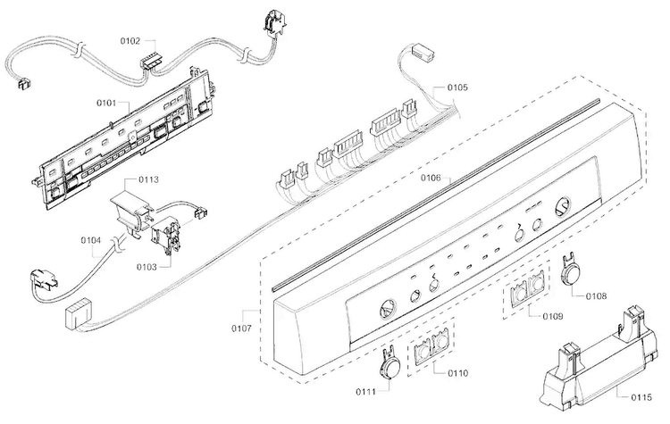 Control Panel Diagram and Parts List for SHE3AR52UC 21 Bosch Dishwasher