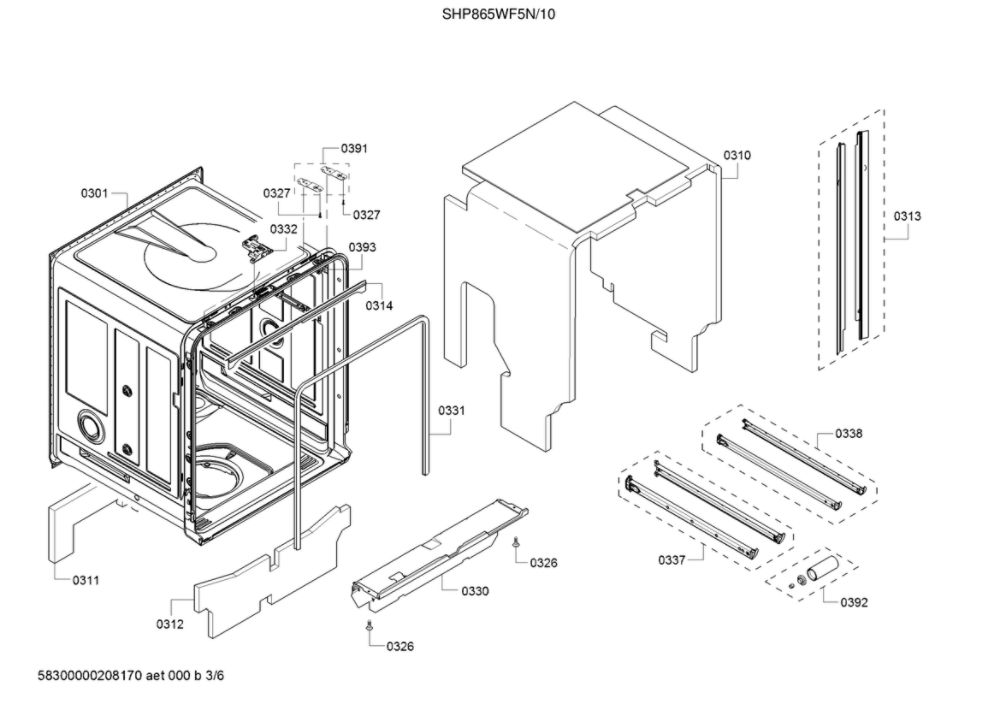 Tub/Trim Diagram and Parts List for SHP865WF5N 10 Bosch Dishwasher