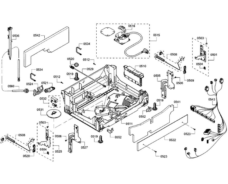 Base Section Diagram and Parts List for SHE7PT55UC 07 Bosch Dishwasher