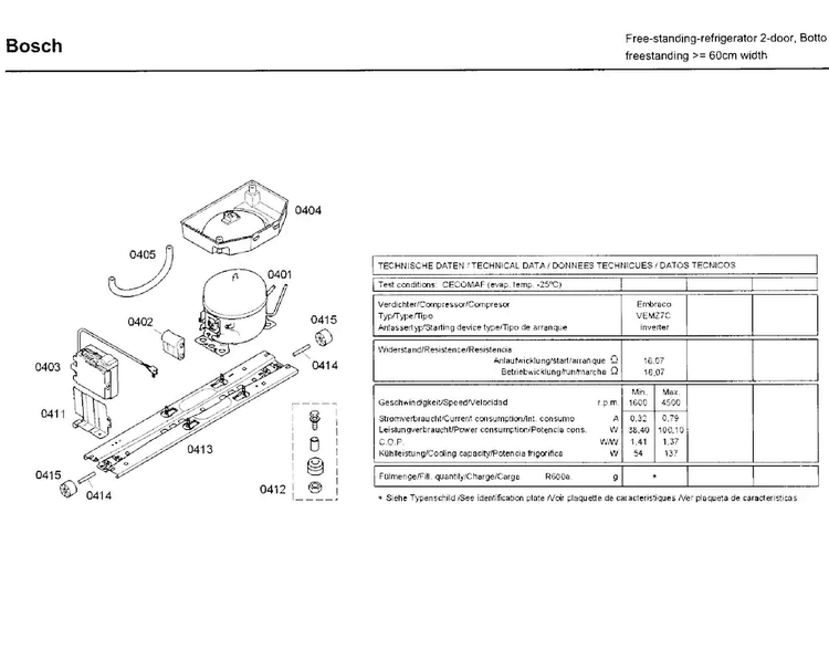 Compressor Diagram and Parts List for B10CB80NVW 03 Bosch Refrigerator