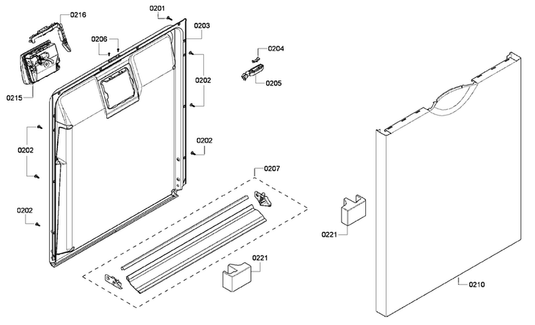 Door Assy Diagram and Parts List for SHE4AM16UC 02 Bosch Dishwasher