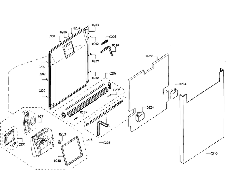 Door Diagram and Parts List for SHE53TF6UC 01 Bosch Dishwasher