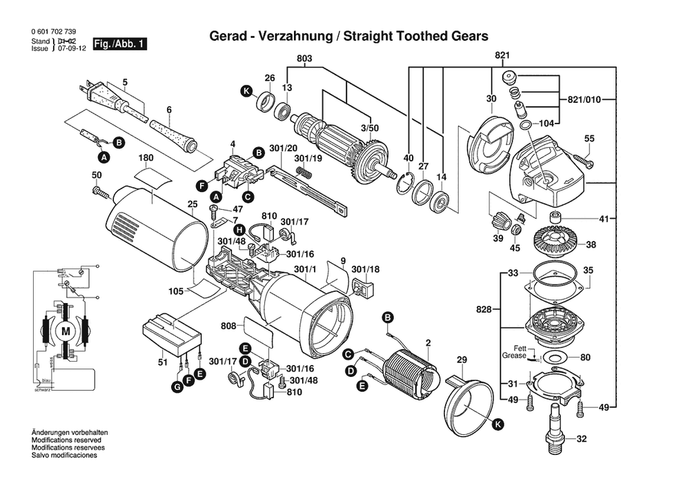Section 1 Diagram and Parts List for GWS10-125C 0601702739 Bosch Angle Grinder