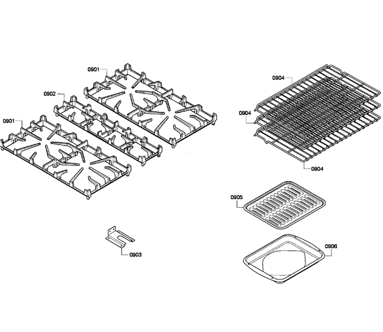 Grids/shelfs Diagram and Parts List for PRD304EG 06 Thermador Range
