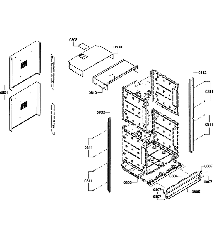 Cabinet Assy Diagram and Parts List for HBN5650UC 09 Bosch Wall Oven