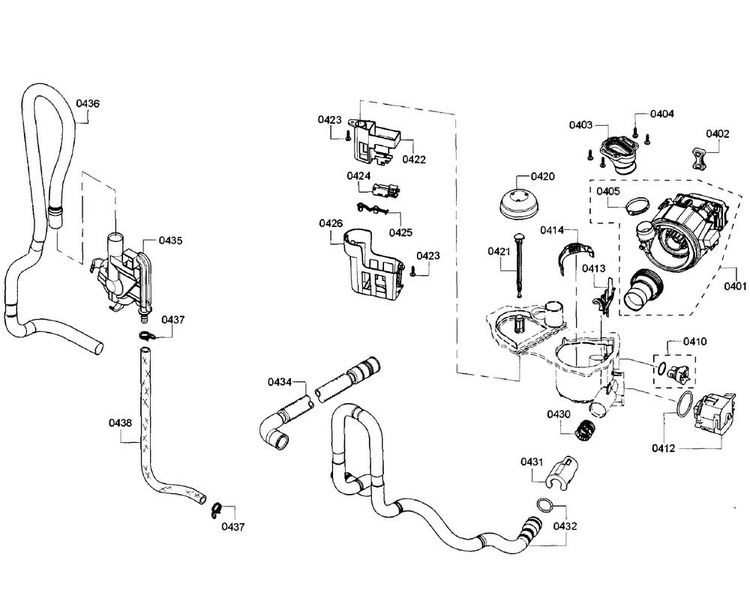 Pump Section Diagram and Parts List for SHX3AR52UC 21 Bosch Dishwasher