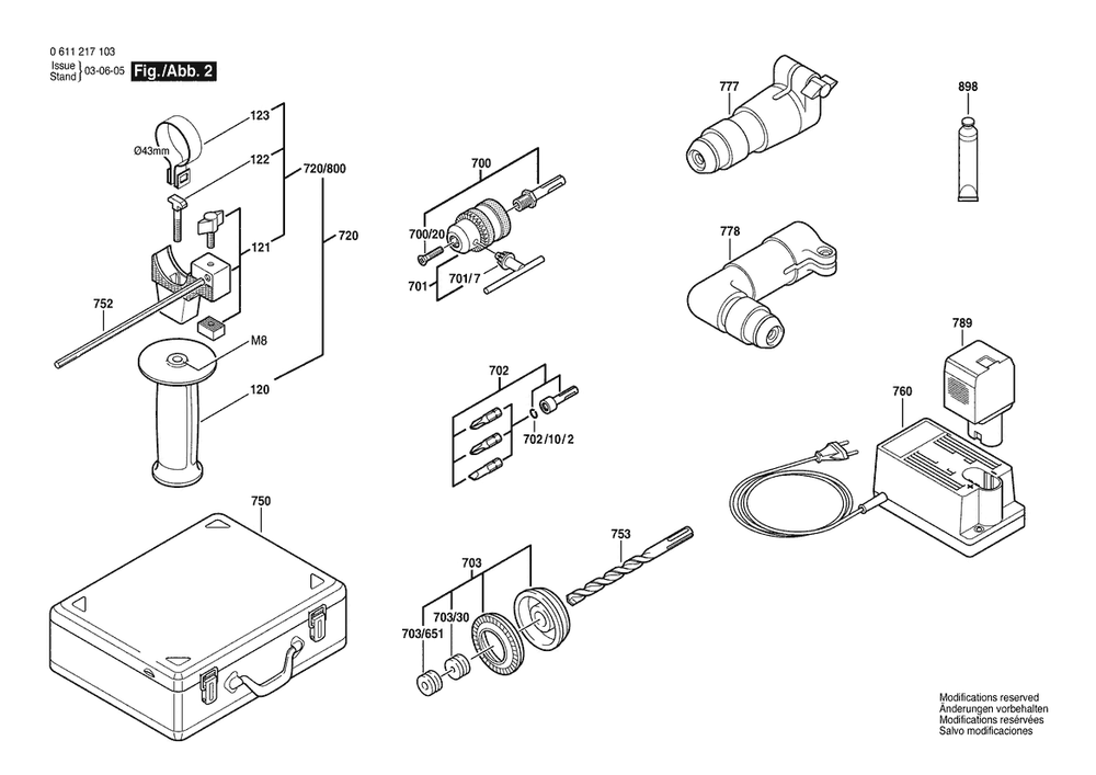 Section 2 Diagram and Parts List for GBH12VR 0611217120 Bosch Hammer Drill