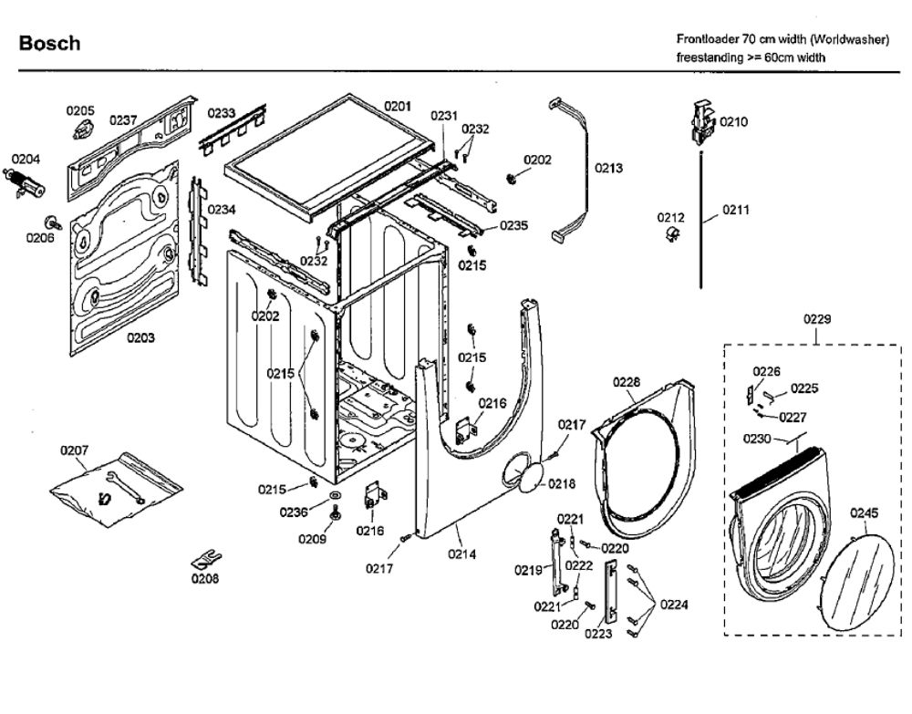 Cabinet Diagram and Parts List for WFMC4301UC 13 Bosch Washer