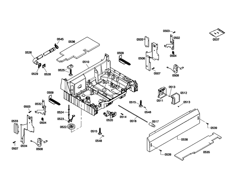Base Diagram and Parts List for SHE55P05UC 53 Bosch Dishwasher