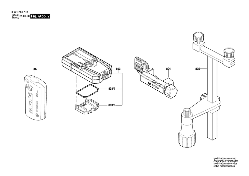 Page 2 Diagram and Parts List for GRL1000-20HV 3601K61P11 Bosch Laser Level