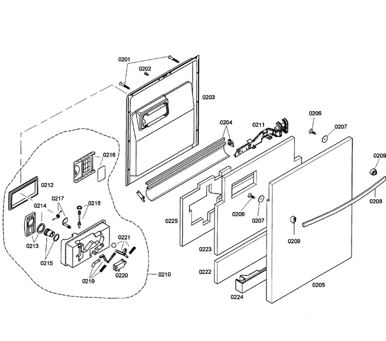 Door Assy Diagram and Parts List for SHX43M05UC 52 Bosch Dishwasher