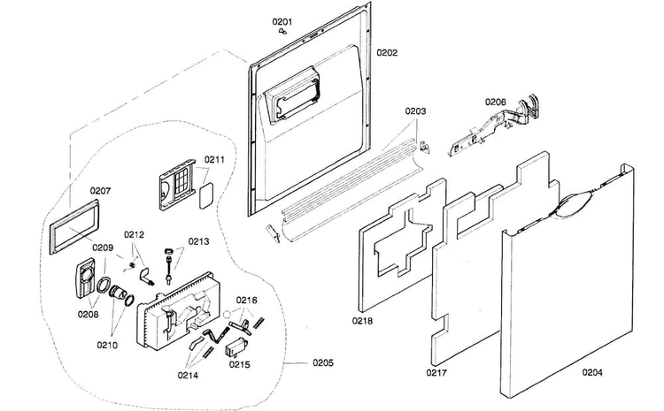 Door Panel Diagram and Parts List for SHE66C06UC 22 Bosch Dishwasher