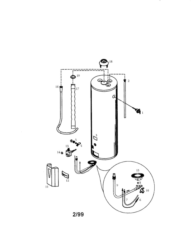 Power Miser 40 Gallon Diagram and Parts List for 153337462  Kenmore Water Heater