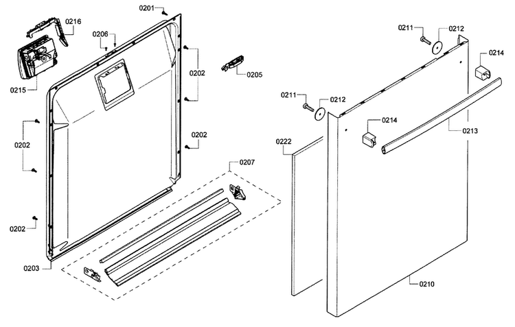 Door Assy Diagram and Parts List for SHX3AR75UC 15 Bosch Dishwasher