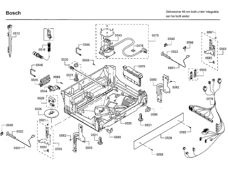Base Diagram and Parts List for SHXM78W55N 01 Bosch Dishwasher
