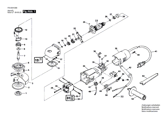 Bosch 9410type1 (F012941099) Diagram and Parts List for 9410 (TYPE 1)(F012941099) Bosch Angle Grinder