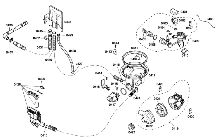 Pump Assy Diagram and Parts List for SHE45M02UC 56 Bosch Dishwasher