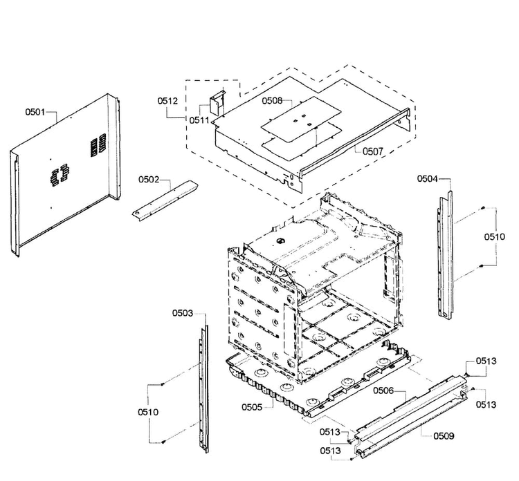 Cabinet Assy Diagram and Parts List for HBL3450UC 08 Bosch Wall Oven