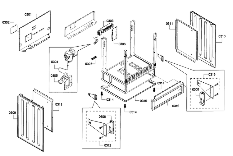 Frame Diagram and Parts List for HEI7052U 06 Bosch Range