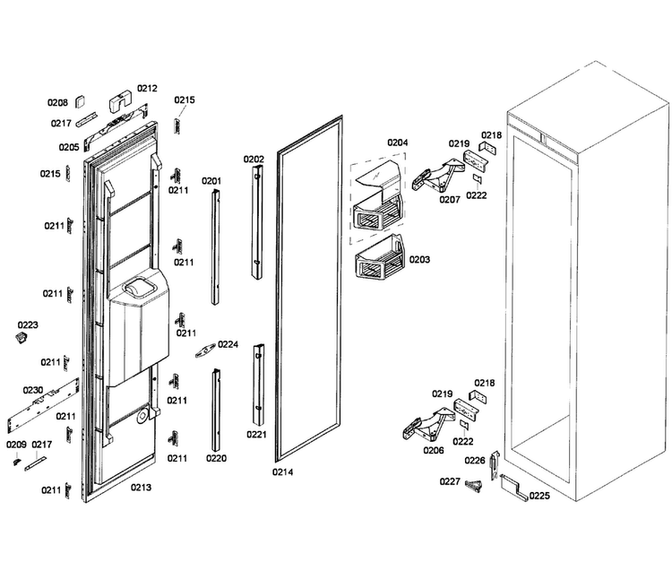 Door Assy Diagram and Parts List for T24ID80NRP 32 Thermador Freezer