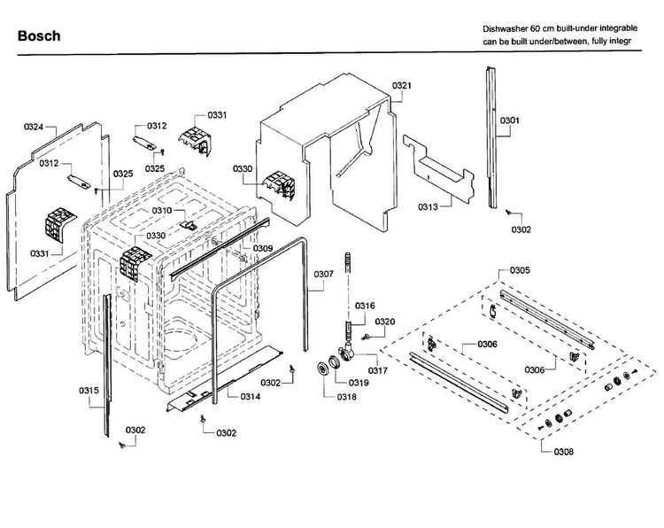 Frame Diagram and Parts List for SHV68R53UC 69 Bosch Dishwasher