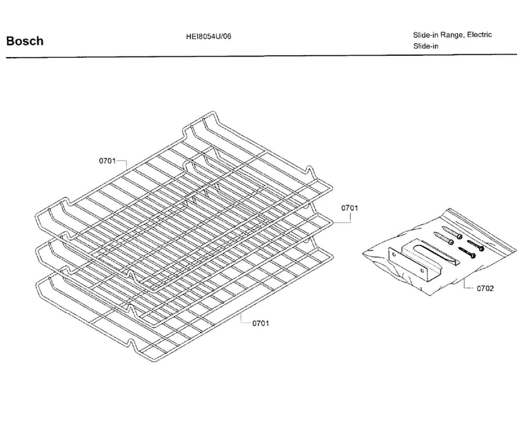 Shelfs Diagram and Parts List for HEI8054U 06 Bosch Range