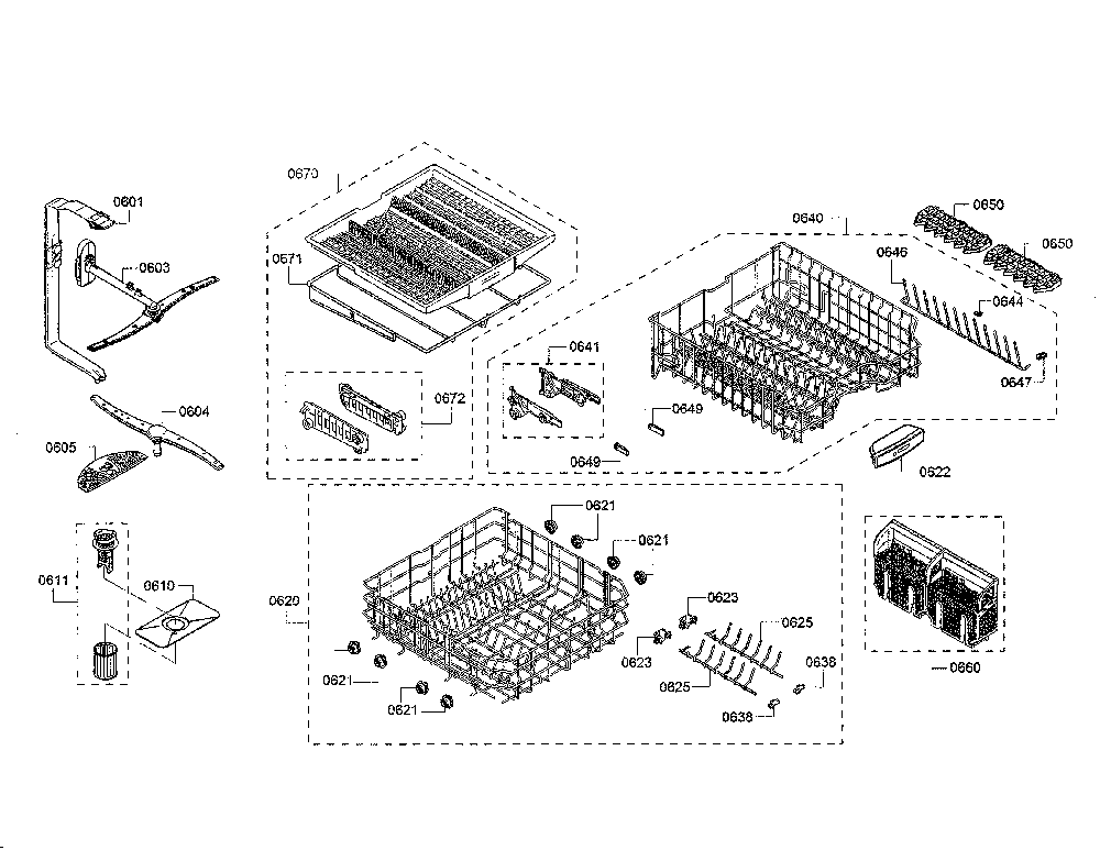 Spray arms/racks Diagram and Parts List for SHX863WB5N 10 Bosch Dishwasher