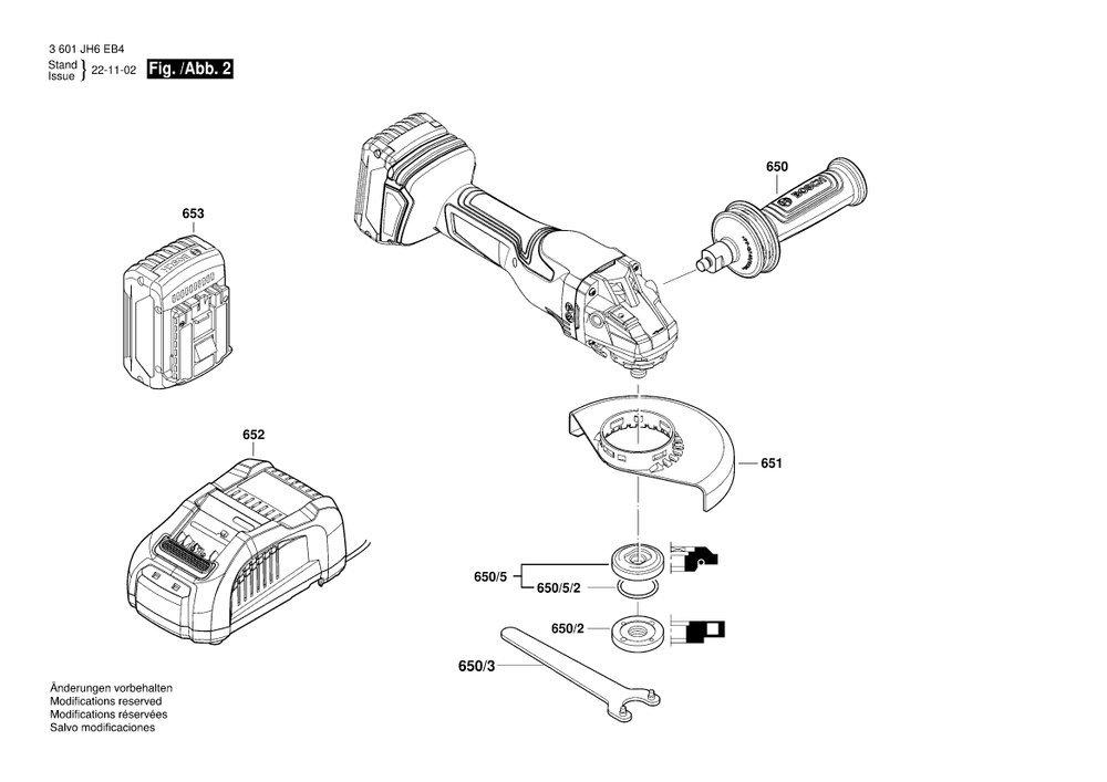 Diagram 2 Diagram and Parts List for GWS18V-180PC 3 601 JH6 EB4 Bosch Angle Grinder
