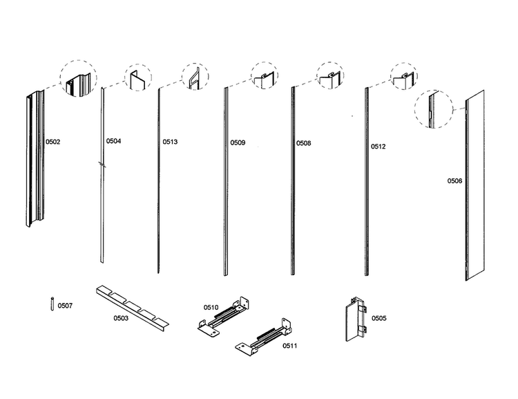 Profile Stripe Diagram and Parts List for T18IF70NSP-04  Thermador Freezer