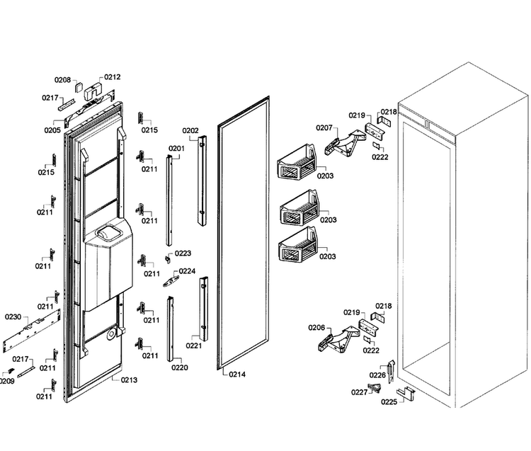 Door Assy Diagram and Parts List for T24ID80NRP 42 Thermador Freezer