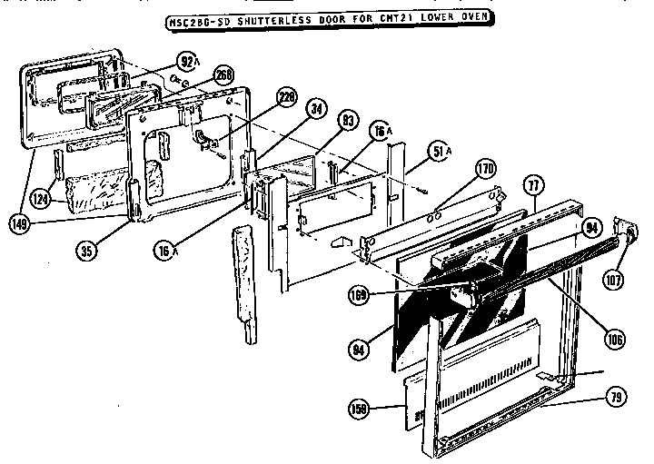 Shutterless Door For Lower Oven Diagram and Parts List for CMT21  Thermador Microwave