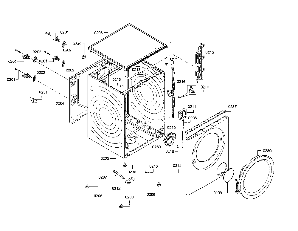 Cabinet Diagram and Parts List for WAW285H2UC 12 Bosch Washer