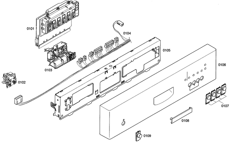 Front Panel Diagram and Parts List for SHE42L12UC 46 Bosch Dishwasher