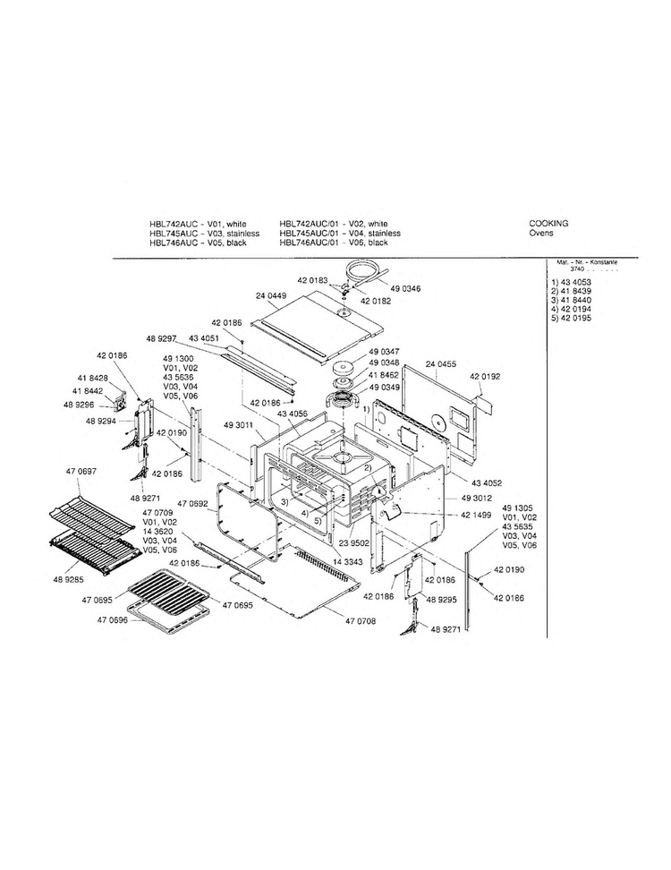 Body Diagram and Parts List for HBL745AUC 01 Bosch Wall Oven