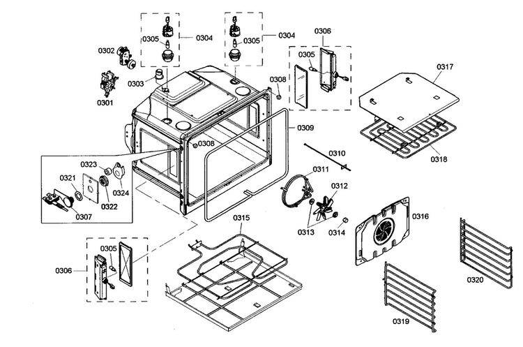 Top Oven Diagram and Parts List for POD30201  Thermador Wall Oven