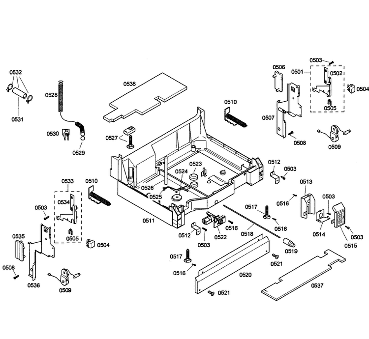 Base Assy Diagram and Parts List for SHE58C02UC 23 Bosch Dishwasher