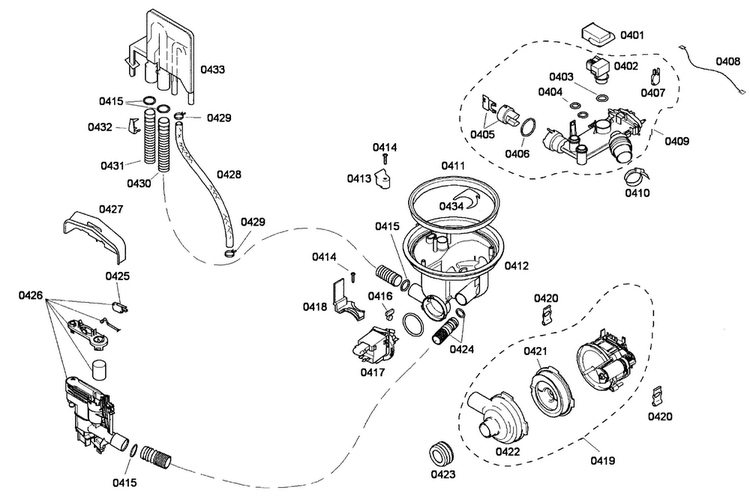 Pump Assy Diagram and Parts List for SHE43F02UC 48 Bosch Dishwasher