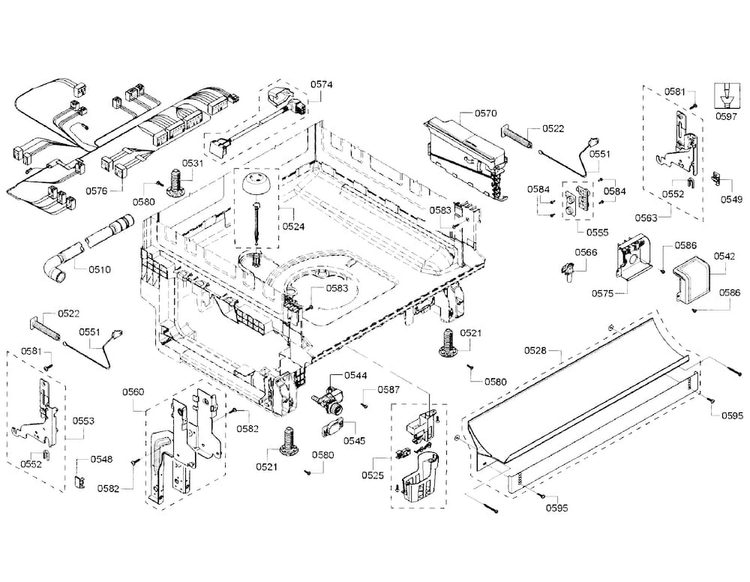 Base Section Diagram and Parts List for SHS5AVF2UC 22 Bosch Dishwasher