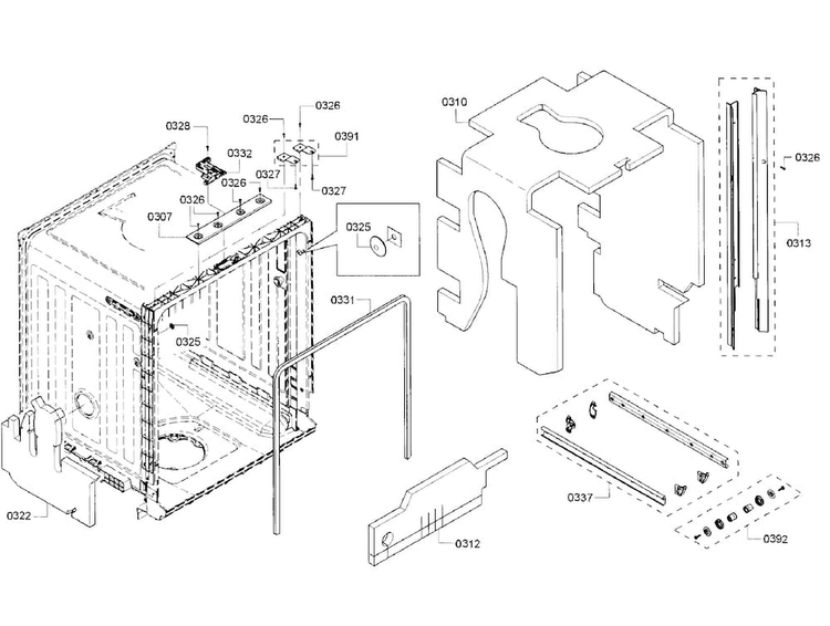 Cabinet Diagram and Parts List for SHX5AV55UC 22 Bosch Dishwasher