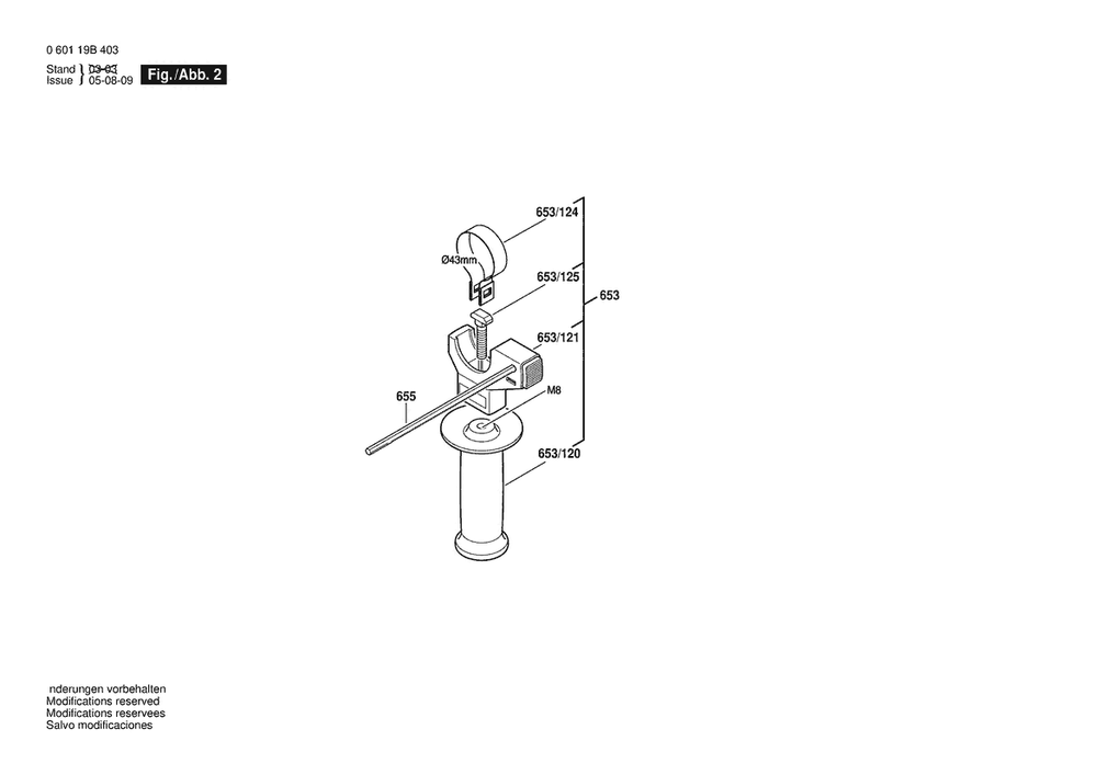 Section 2 Diagram and Parts List for GSB20-2REZK 060119B403 Bosch Hammer Drill