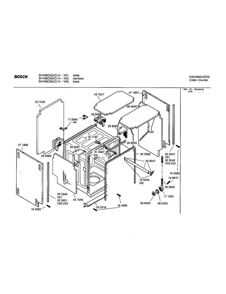 Tank Assembly Diagram and Parts List for SHY66C05UC 14 Bosch Dishwasher