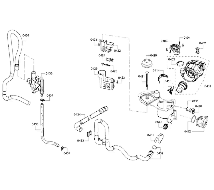 Pump Section Diagram and Parts List for SHE4AP06UC 06 Bosch Dishwasher