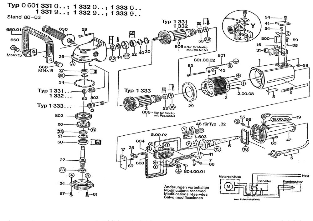 Section 1 Diagram and Parts List for 0601332033  Bosch Sander Grinder