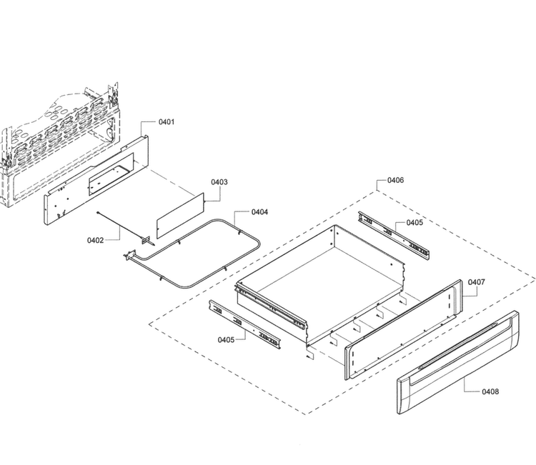 Drawer Assy Diagram and Parts List for HES7282U 08 Bosch Range