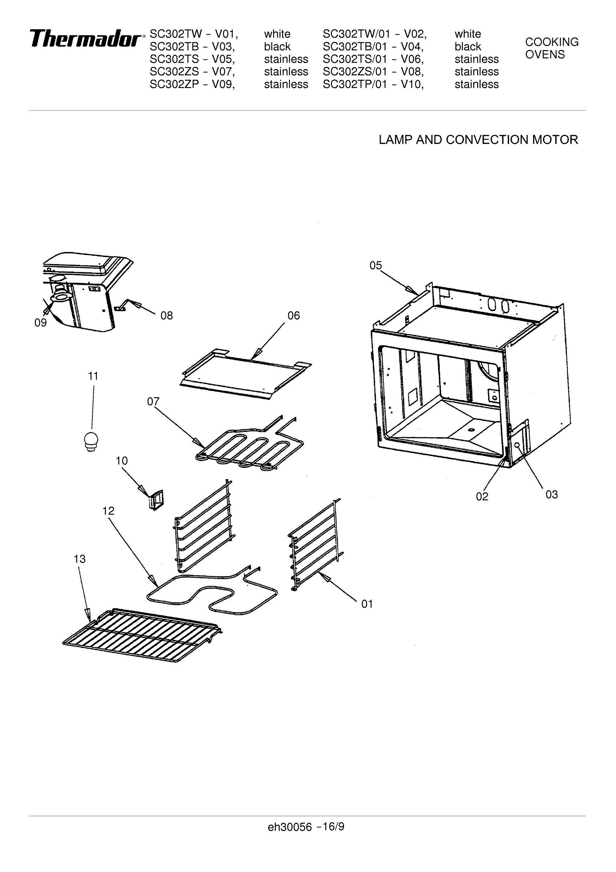 10 - LAMP & CONVECTION MOTOR Diagram and Parts List for SC302TB  Bosch Range