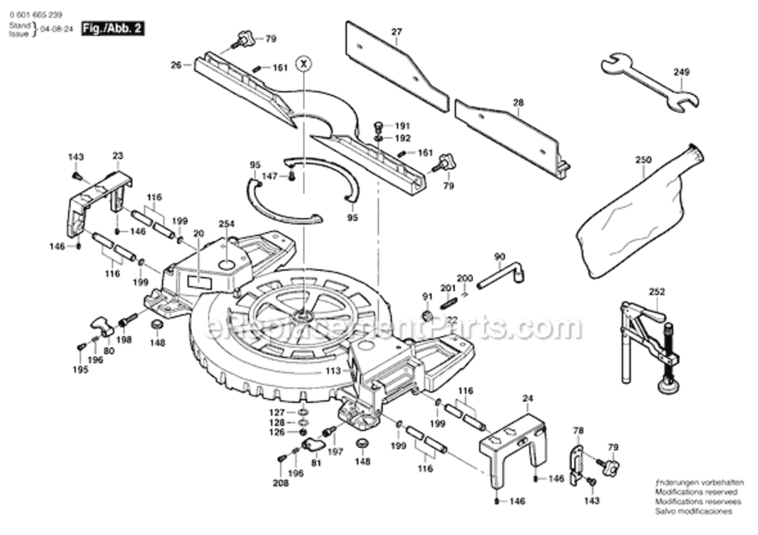 Page B Diagram and Parts List for 5412L 0601665239 Bosch Miter Saw