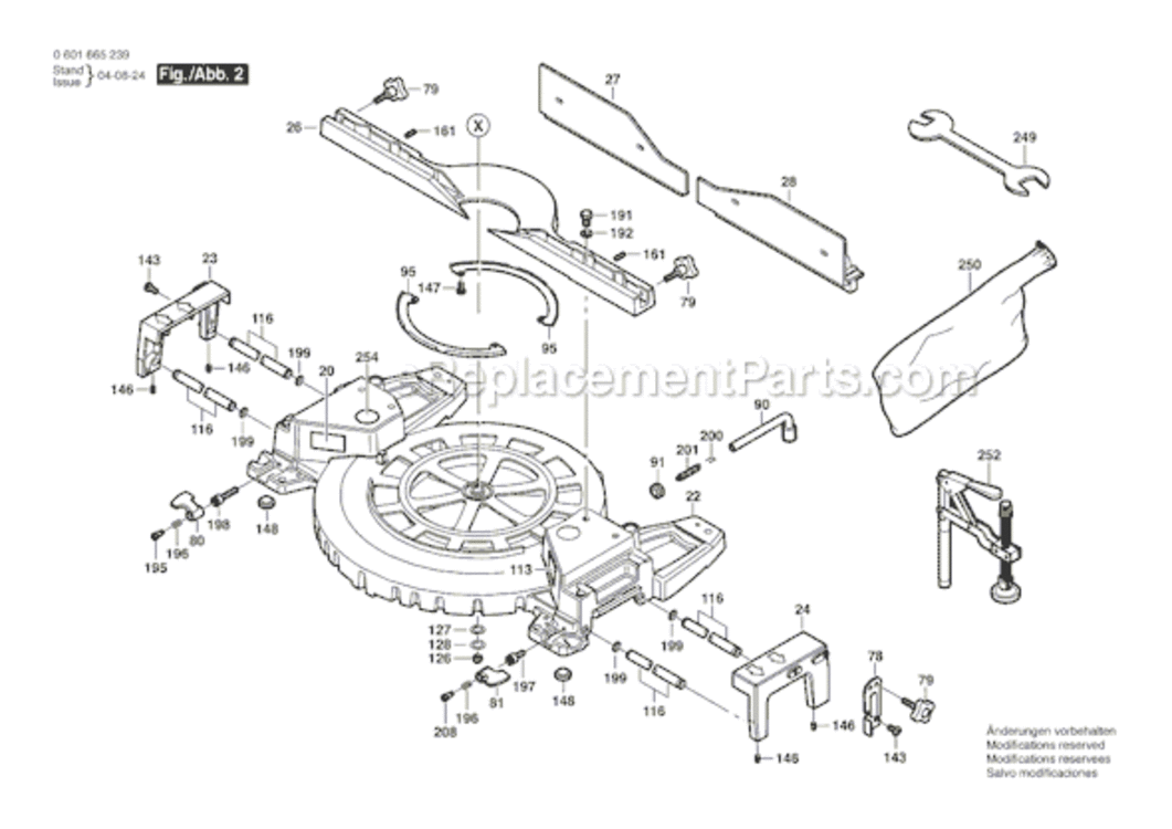 Page B Diagram and Parts List for 5412 06016651A9 Bosch Miter Saw