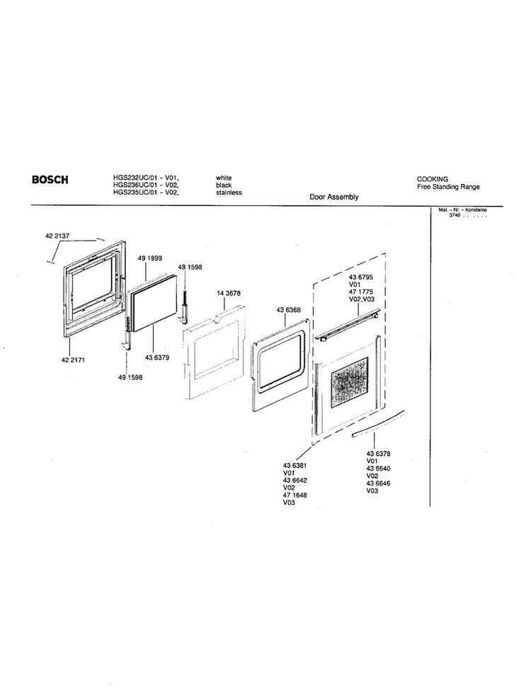 Door Assembly Diagram and Parts List for HGS235UC 01 Bosch Range