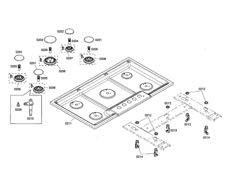 Cooktop Diagram and Parts List for NGM5664UC 01 Bosch Cooktop