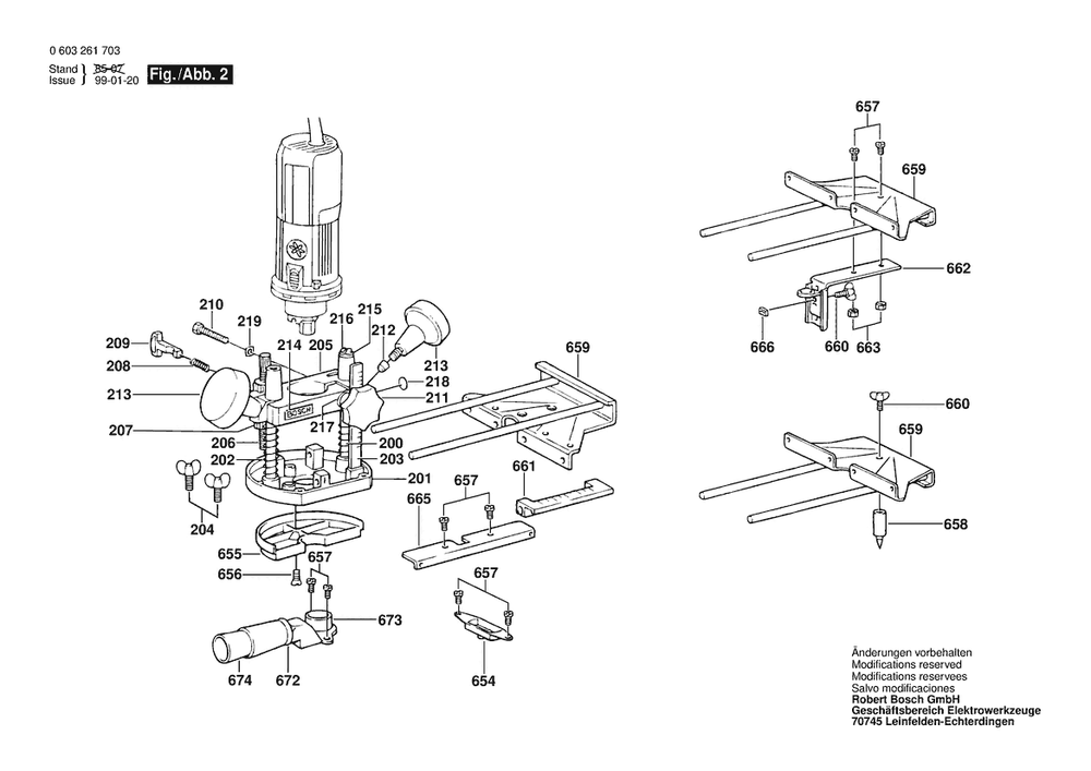 Section 2 Diagram and Parts List for POF500EA 0603261703 Bosch Router